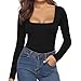Long Sleeve Bodysuit Tops for Women Tummy Control Jumpsuit Square Neck Rompers Yoga Tops Solid Leopard Shapewear
