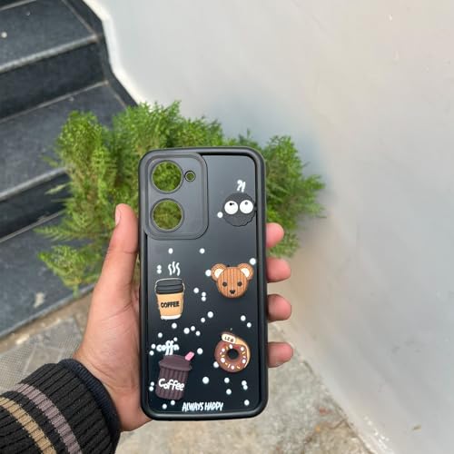 Image of Pikkme Bumper Case for iQOO Z9 Lite 5G / Vivo T3 Lite 5G / Vivo Y18 / Y18e / Y03 | Cute Fun Cartoon 3D Bear Silicone Full Body Protection Back Cover (Black)
