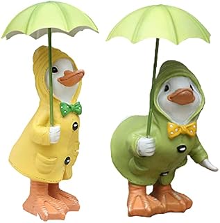 Duck Garden Ornaments, Dilly and Dally Puddle Ducks with Umbrella, Cute Rainy Day Duck Garden Statue, Non-fading Resin Animal Sculpture for Home Patio Lawn Yard (2pcs)