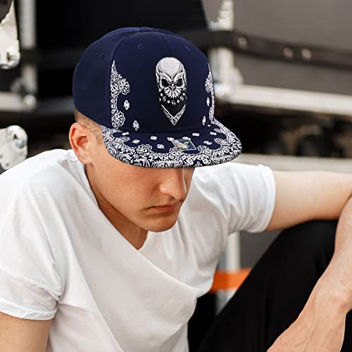 Image of Trendy Apparel Shop Skull Bandana Embroidered Paisley Print Flatbill Cap