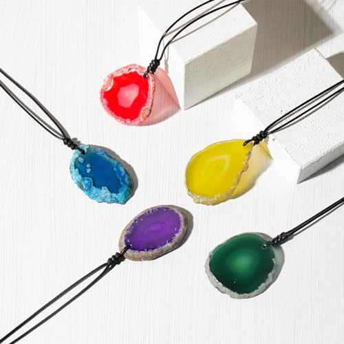 image for RJINGSHI Natural Crystal Pendant Pink Agate Necklace Healing Crystal G