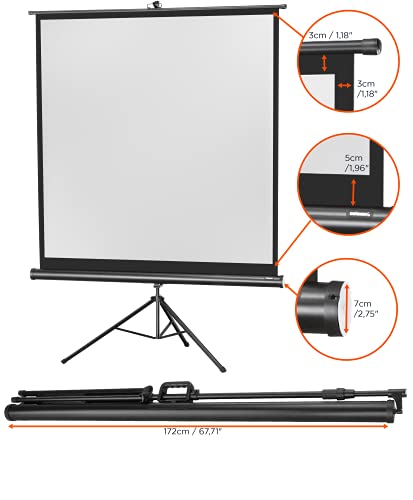 celexon Economy Stativ-Leinwand schwarz 90 | 158x158 cm 1:1 | mobil transportable 4K, Full-HD Beamerleinwand mit manuellem Rollauszug f&uuml;r Heimkino, B&uuml;ro & Outdoor | inkl. Standfu&szlig; + Tragegriff
