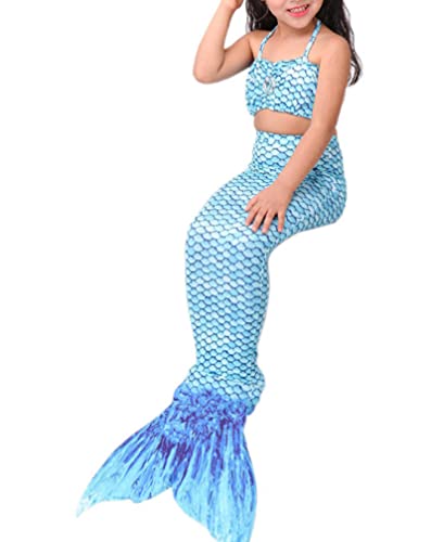 AOOF Traje de banho de sereia para meninas conjunto de 3 peças adequado para meninas natação sereia
