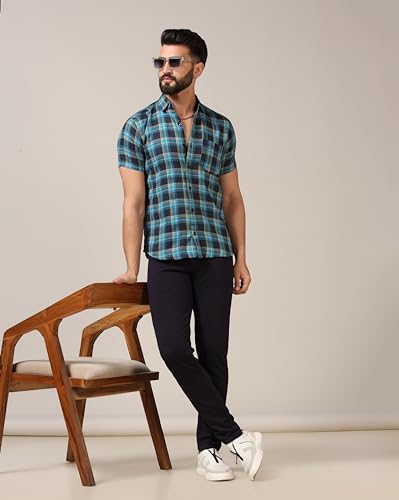 Image of TOPLOT Men's Regular Fit Casual Shirt Checks Design with Spread Collar & Half Sleeves