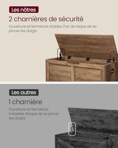 Coffre de rangement à charnières de sécurité VASAGLE marron miel - 7