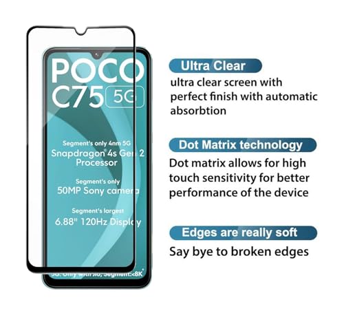 Image of HD Tempered Glass Screen Protector Compatible for Poco C75 5G, Redmi 14C 5G with Edge to Edge coverage and Easy Installation kit