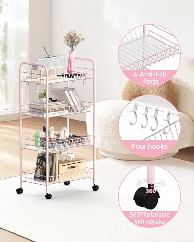Image of Mythinglogic 4-Tier Rolling Utility Cart with Removable Wire Baskets