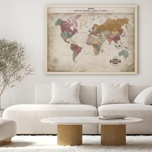 Image of DECORARTS - Oversized Vintage Soft Pastel World Map Canvas Wall Art, Extra Large World Maps for Wall Decor, Gallery Statement Piece, Hand-Stretched Giclee Print, Handcrafted in USA, 40x30''