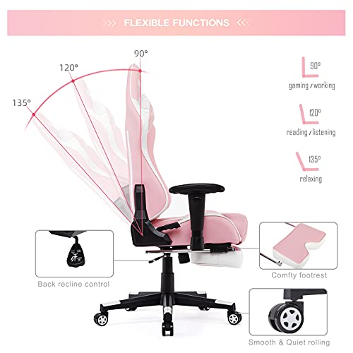 IntimaTe-WM-Heart-Silla-GamingSilla-Gamer-con-Reposapies-Ergonomica-Silla-Giratoria-ReclinableAjustable-PC-Silla-con-Respaldo-Alto-Cojin-Lumbar-Cabeza-AlmohadaRosado