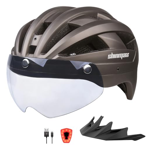 Shinmax Fahrradhelm,CE-Zertifikat,MTB Fahrradhelm mit LED USB Rücklicht...