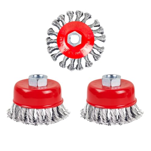 Image of 3&4in Wire Wheel Brush for Angle Grinder,Wire Cup Brush 5 /8-11-3pcs | Twisted 0.021 inch Carbon Steel Wire Wheels for Angle Grinder Attachment, Metal Rust Paint Weld Burrs Removal