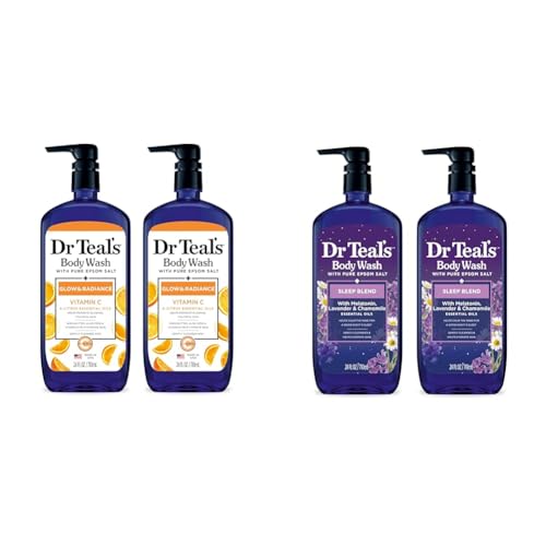 Dr Teal's Body Wash with Epsom Salt Pack of 2, 24oz & Sleep Blend Body Wash with Melatonin Pack of 2, 24 fl oz