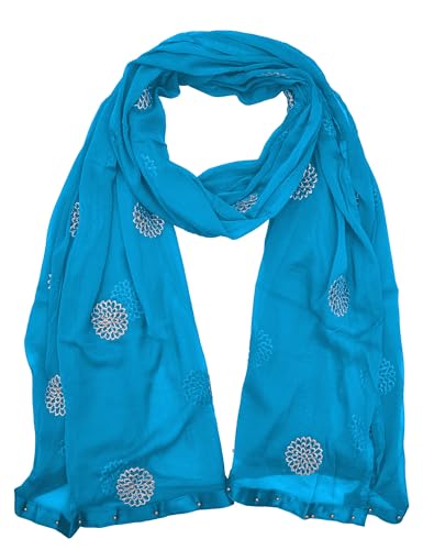 Image of YOUTHQUAKE Golden Floral Embroidery Work Chiffon Dupatta for Womens & Girls with Fancy Moti Lace