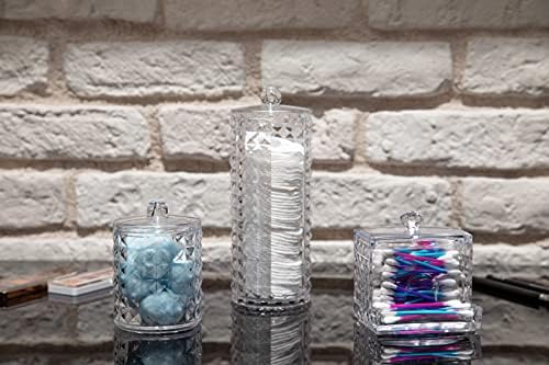 Salarot Set of 3 Bathroom Canisters with Lids for Make Up Storage - Bathroom Organiser with Cotton Buds Holder, Cotton Pads Holder, Cotton Wool Holder - Acrylic Boxes with Lids Cotton Pad Holder