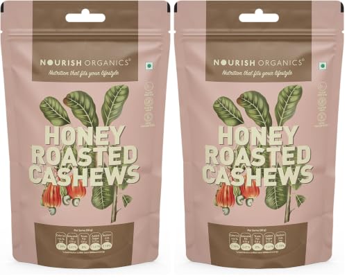 Image of Nourish Organics Honey Roasted Cashews 100gm Pack of 2 Sweet and Nutty Snack| Healthy and Nutrient Rich | No Refined Sugar | Clean Label
