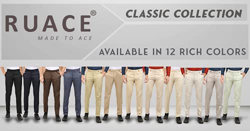 Image of Classic Collection Men's Smart Slim Fit 2-Way Stretchable Formal Trousers Made of Cotton Viscose Blend Fabric with Hidden Expandable Waistband and 3 Slant Pockets Plus 1 Ticket Pocket