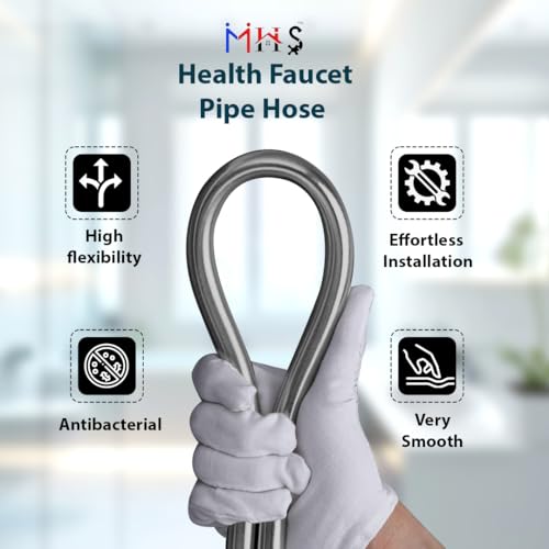 Image of MHS Premium Health Faucet Hose Pipe - Flexible Gray PVC Tube for Bathroom Hand Shower & Faucet | Durable & Leak-Proof | Heavy Duty Brass Fittings | Made in India (1 Meter)