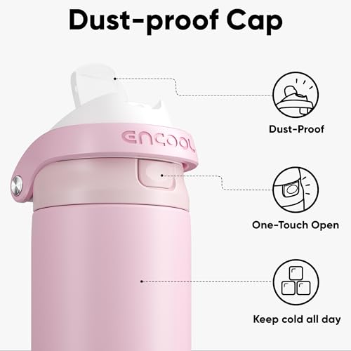 Image of ENCOOL Leakproof Insulated Water Bottle with Straw Dual-Sip Water Bottle Bag-Safe Design for Work, Commute & Gym - Keeps Drinks Cold All Day, 32 oz, Poppy Pink