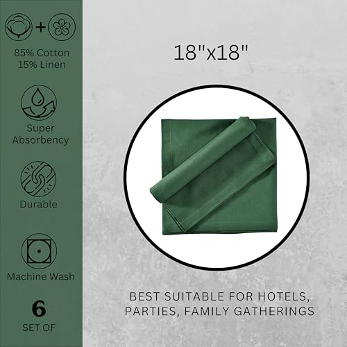 Image of FINGERCRAFT Table Napkins 18x18 Inches Set of 6 Cotton Linen Blend Fabric Dinner Cloth Napkins Washable and Reusable, Good Absorbency for Home, Parties, Hotels (Eden Green)