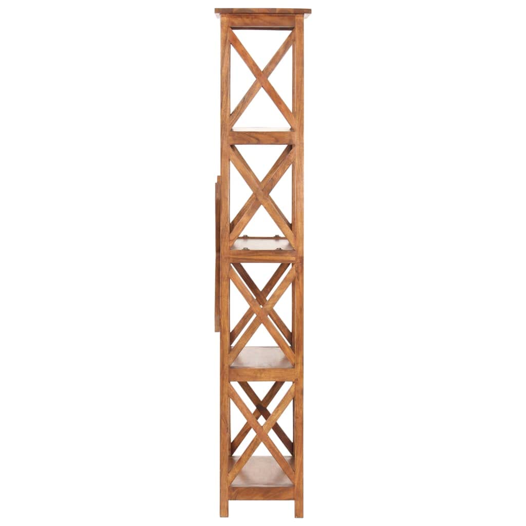 Regał na książki 60 x 30 x 160 cm z litego drewna akacjowego z wykończeniem w kolorze miodowym, stabilny regał stojący do salonu, gabinetu, korytarza, z czterema dużymi wkładanymi półkami