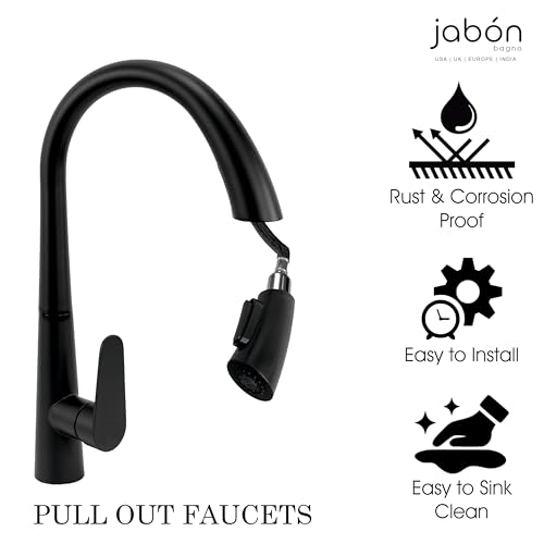 Image of BANZER Kitchen Faucet Pull Out Kitchen Tap Single Hole 360 Rotatable Degree Kitchen Shower Faucet Black for Hot & Cold Water