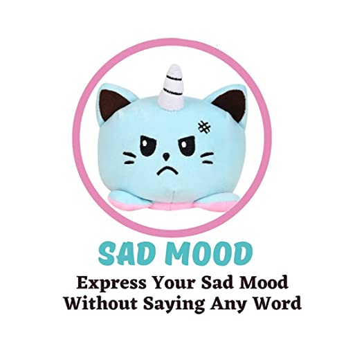Image of DearJoy Reversible Happy & Sad Cat Soft Toy (Blue and Pink)