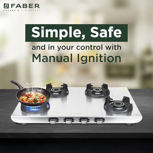 Image of Faber Ember Stainless Steel Cooktop | 4 Brass Burners (Jumbo, 2Medium & Small |Manual Ignition | Diamond-Coated Pan Support |Cooktop Ember 4BB SS CI (4 Burner)