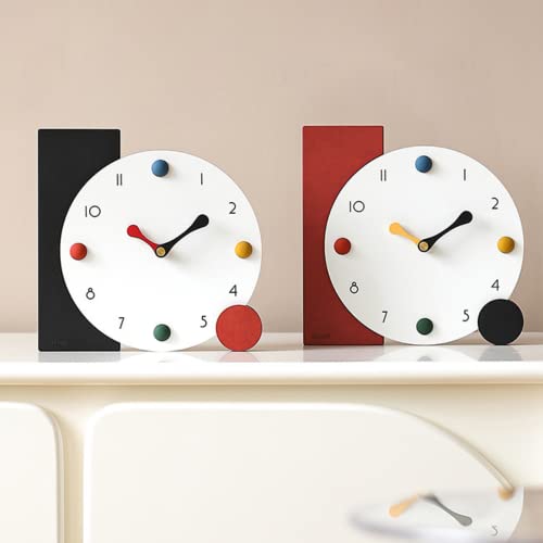 Decorative Desk Clock - Chic Real Wood Table Clock, Bettery Operated, Non-Tick Shelf Desk Table Mantel Clock For Home, Office, Living Room, Bed Room (Black) #TOP1