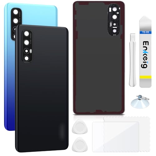 Enkeig Vetro posteriore Sostituzione per Oppo Find X2 Neo Back Cover copribatteria + Kit di Riparazione(Nero)