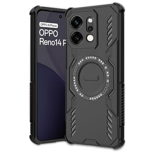 Image of AESTMO Back Case Cover for Oppo Reno 14 Pro 5G | Magnetic Case with Built-in Metal Ring | Compatible with MagSafe Accessories | Shockproof Hybrid (PC + TPU, Black)