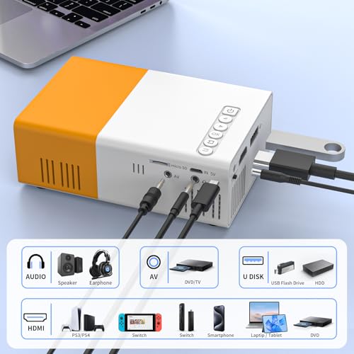 Portable YG300 Mini Projector - 1080P Home Theater Video Projector with Remote Control (Yellow)