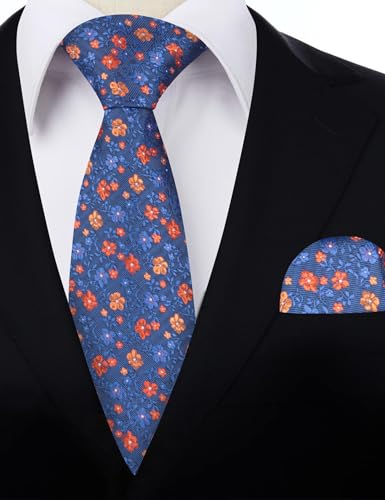 Image of Alizeal Mens 3.15inches Exquisite Floral Tie with Small Flower Printed Pocket Square