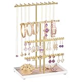 SONGMICS Schmuckständer, Schmuckhalter, Metallrahmen, Schmucktablett Samt, Schmuckaufbewahrung für Halsketten Armbänder Ohrringe Ohrstecker Ringe, Geschenkidee, blassgold JJS036AB01