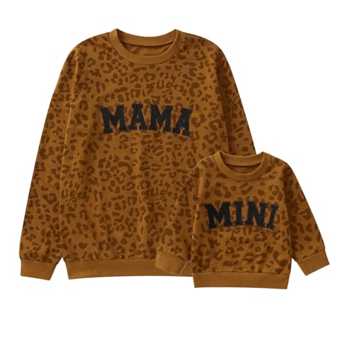 Image of Karwuiio Mommy and Me Fall Outfits Mama and Mini Sweatshirts Family Matching Outfits Letter Print Pullover Sweatshirt Tops