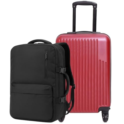 Kit Mala de Viagem Expansível 10kg + Mochila Grande Bordo Cabine ABS Rodinhas 360° Leve Resistente(Bordo-Preto)