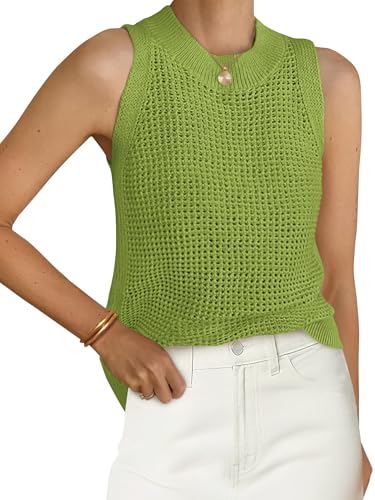 Image of PRETTYGARDEN Womens Summer Crochet Tank Tops Knit Sweater | Crewneck Hollow Out Summer Sweaters Tops, Loose Sleeveless Sweater Vest, Trendy Casual Resort Wear, Beach Vacation Clothes