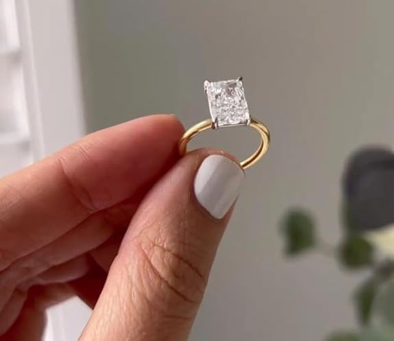 Radiant Cut 3 Carat Elongated Radiant Cut Diamond Solitaire Engagement Ring,14k Gold Plated,Wedding Ring For Women,Gifted For Her,Size 3-12.