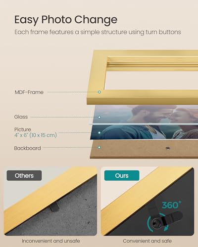 SONGMICS 4x6 Collage Picture Frames, 12-Pack Photo Collage Frame for Wall Decor, Glass Front, Assembly Required, Pale Gold URPF022A01