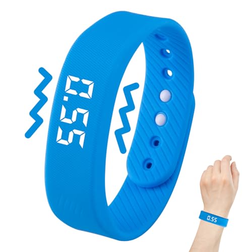 AOUZOVLI Despertador Vibracion Muñeca Azul Universal Portátil, Pulsera Despertador Vibración con Alerta de Silenciosa con Correa Reloj Ajustable Impermeable Multifuncional Unisexo