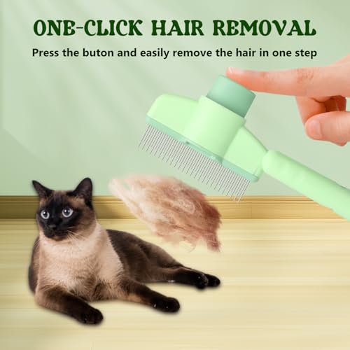 Image of Pet Hair Removal Flea Comb, Dog Cat Hair Grooming Flea CombFloat Remover Brush, One-Click Release Button Self-Cleaning DeShedding CatHair Removing Matted Fur Detangling Comb