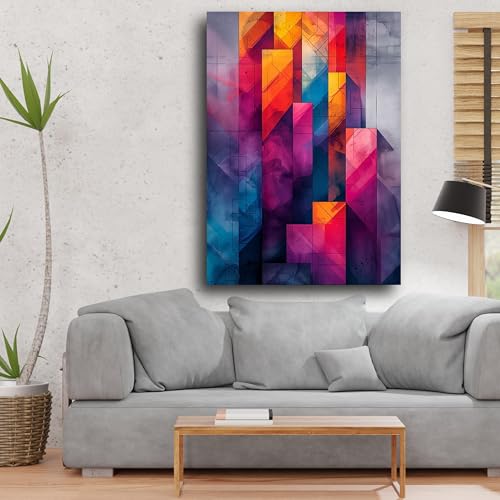 Paysage urbain coloré en toile abstraite géométrique pour grand salon contemporain - 2