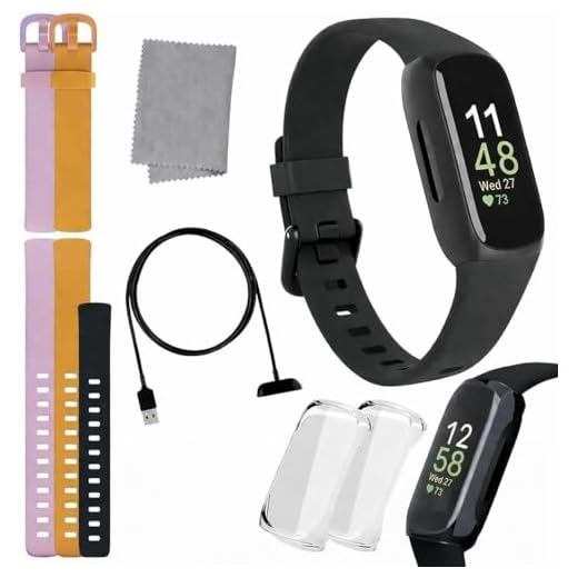 Fitbit Inspire 3 Health & Fitness Tracker Bundle - with Stress Management, Workout Intensity, Sleep Tracking, 24/7 Heart + 2 Silicone Bands, 2 Screen Protectors, Cleaning Cloth & Fast Charger
