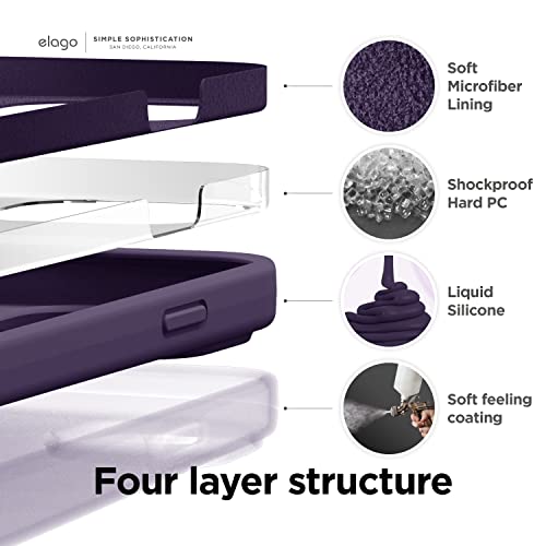 Image of elago Compatible with iPhone 14 Pro Max Case, Liquid Silicone Case, Full Body Protective Cover, Shockproof, Slim Phone Case, Anti-Scratch Soft Microfiber Lining, 6.7 inch (Deep Purple)