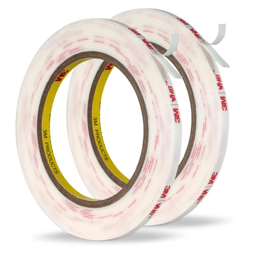 Image of 3M Double Sided Mounting Tape 1 /4''x15.4Ft 2 Pack, White 4950 Heavy Duty | Waterproof Adhesive Foam Tape for Car Home Office Deco