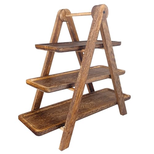 Serving Tray Stand 3-Tier Wooden, Collapsible Ladder Dessert Stand with Removable Trays for Party, Buffet Wooden Cupcake Stand