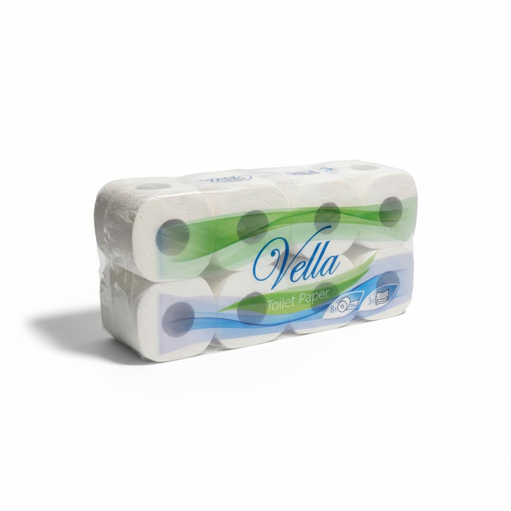 Vella Toilettenpapier 72 Rollen Großpack, 3-lagig, extra weich & saugstark, 250 Blatt pro Rolle, Zellstoff, parfümfrei