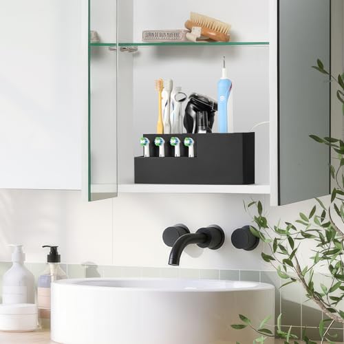 Luxspire Electric Toothbrush Holder, Toothbrush Holders Toothpaste Razor Holder with 4 Electric Toothbrush Head Holder for Philips Sonic Toothbrushes Bathroom Accessories Organizer, Black