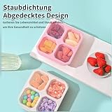 Snackbox mit Fächern, 4 Stück Snackboxen mit 4 Fächer, Snack-Behälter mit transparentem Deckel und Fruchtgabel Aus Edelstahl Wiederverwendbare Snack-Behälter für Schule Arbeit und Reisen 4 Farben