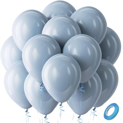Bezente Dusty Blue Balloons Latex Party Balloons - 100 Pack 12 inch Round Helium Haze Blue Balloons for Birthday Bridal Shower Wedding Gender Reveal Engagement Graduation Party Decorations