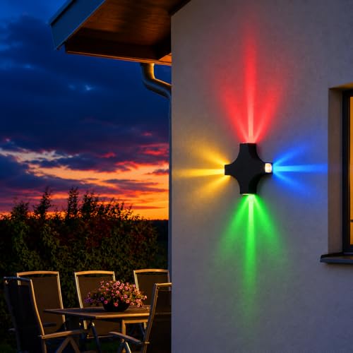 Image of FERA Waterproof Up Down LED Wall Lamp, Aluminium IP65 Body 4 Way, Multicolor, Indoor /Outdoor Decorative Wall Sconce Light (RAYZR Color)